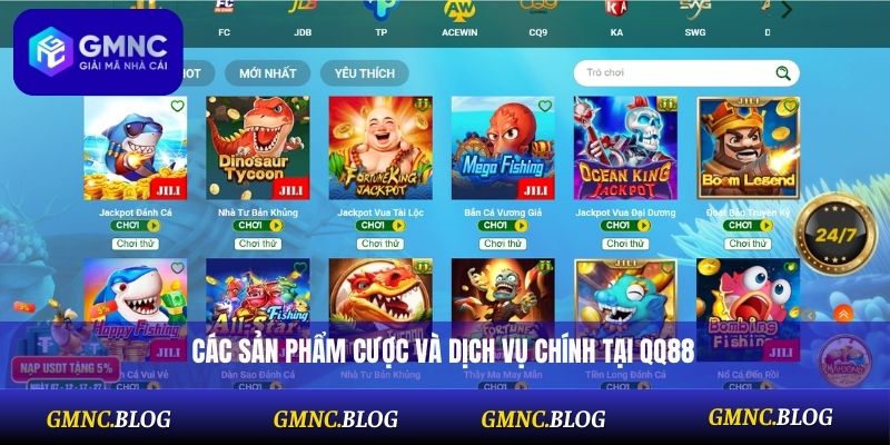 Các sản phẩm cược và dịch vụ chính tại QQ88