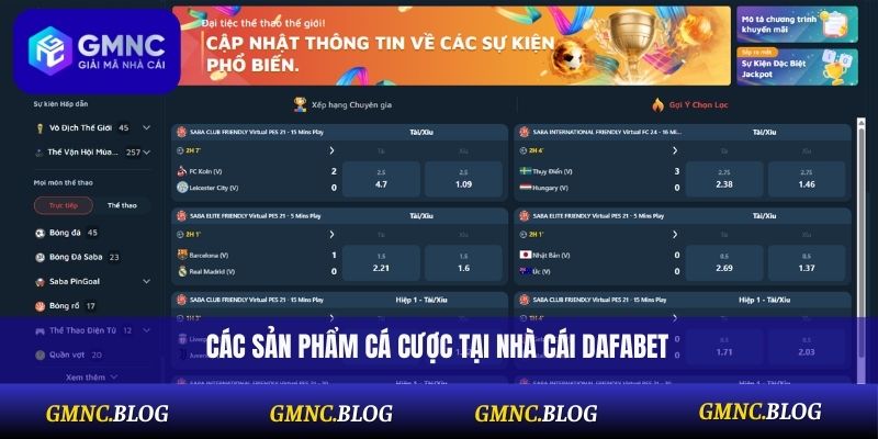 Các sản phẩm cá cược tại nhà cái Dafabet