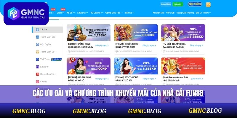 Các ưu đãi và chương trình khuyến mãi của nhà cái Fun88