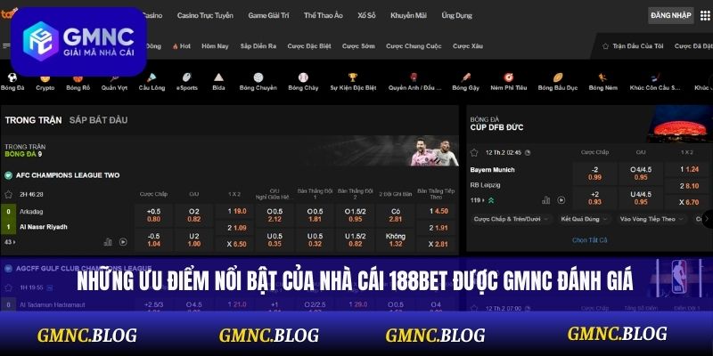 Những ưu điểm nổi bật của nhà cái 188BET được GMNC đánh giá